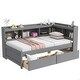 preview thumbnail 6 of 23, Twin Size L-shaped Bookcases Bed with Power Outlets, USB Charging Ports,Two Drawers