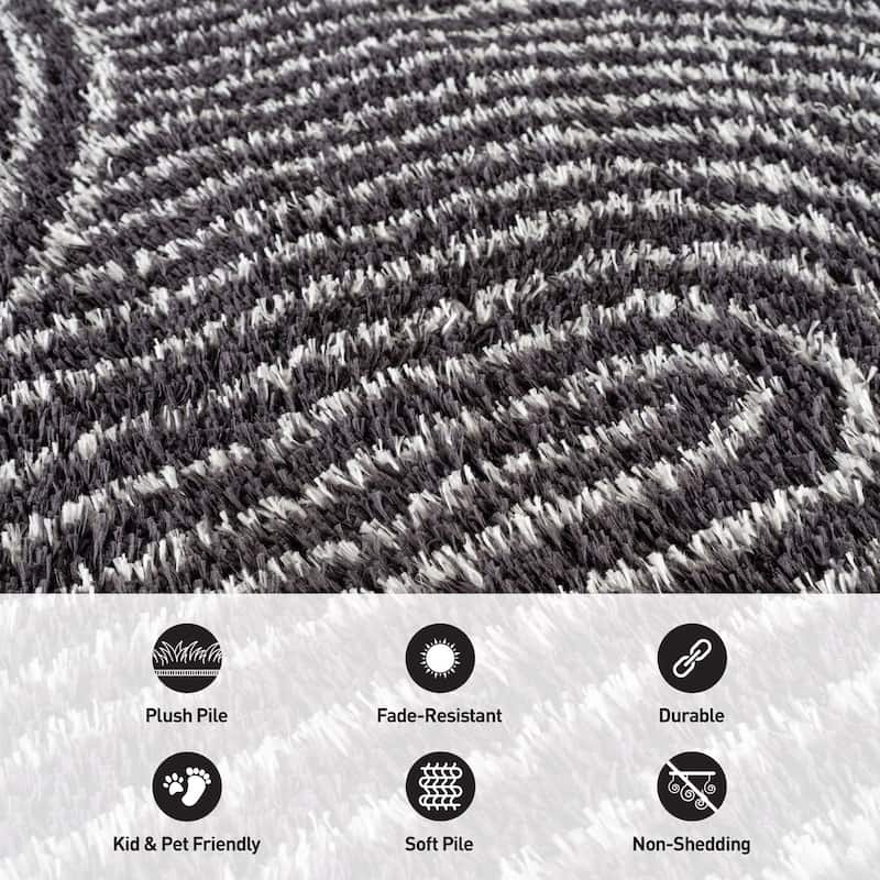 Circles Arch Shag Rug - Durable & Soft for High-Traffic Areas - Anthracite Dark Gray - Kid Friendly