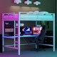 preview thumbnail 17 of 29, Full Size Gaming Metal Loft Bed Frame with LED Light and Desk, 77.2"L x57.3"W x 72"H White
