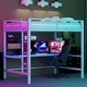 preview thumbnail 20 of 64, Gaming Loft Bed with RGB LED Light & USB Charge Station, Metal Loft Bed Frame w/Built-in Desk & Full-Length Guardrails