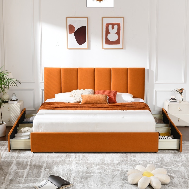 Plywood Frame Platform Bed with Storage Drawers
