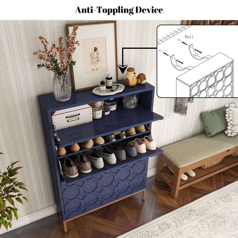 Clihome Shoe Organizer 24 Pairs Wood Shoe Storage Cabinet with Drawers