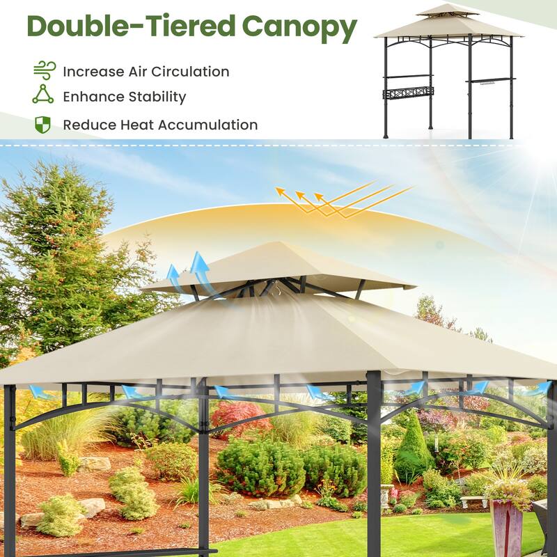 Gymax 8 x 5 FT BBQ Grill Gazebo w/ 2 Side Shelves Storage Basket