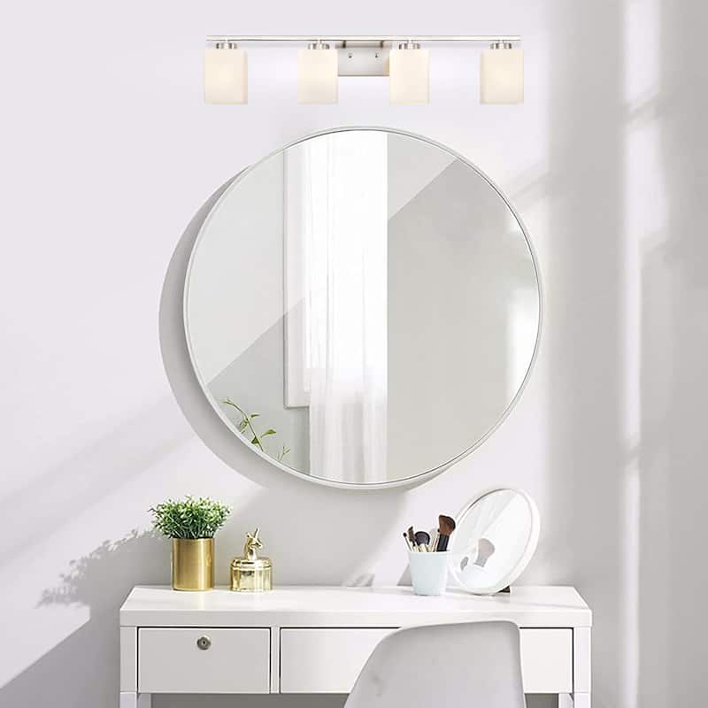 Brushed Nickel Indoor Bathroom Vanity Lights with Etched White Glass Square Rectangle Shades
