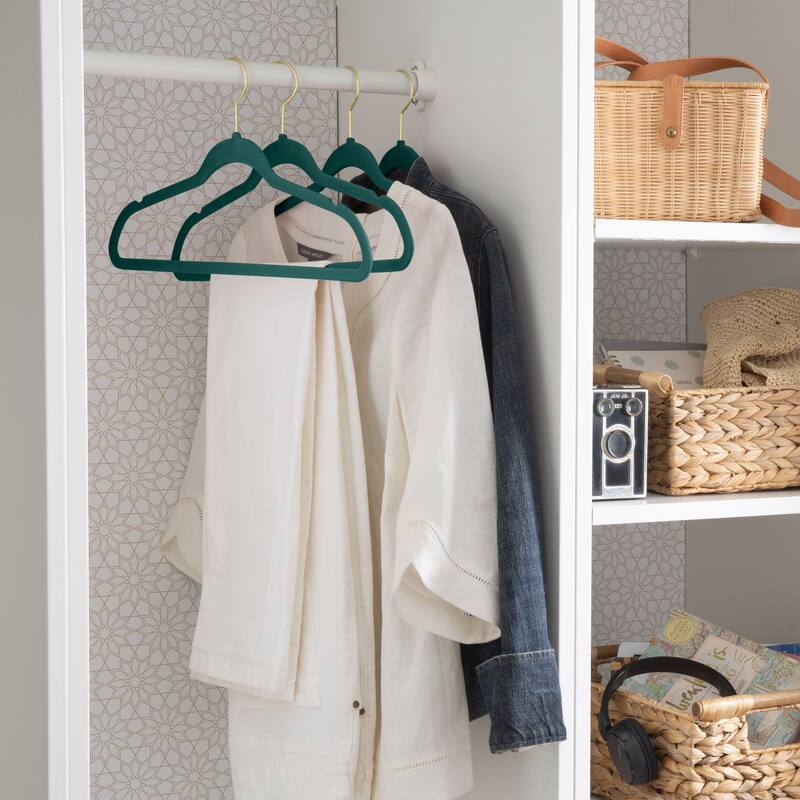 Simplify 25 Pack Slim Velvet Gold Hook Hangers - 17.7" x 9"