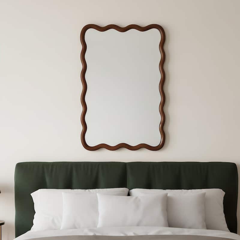 20"x30" Wavy Rectangle Solid Wood Frame Decorative Mirror,For Bedroom, Bathroom, Living Room, Entryway