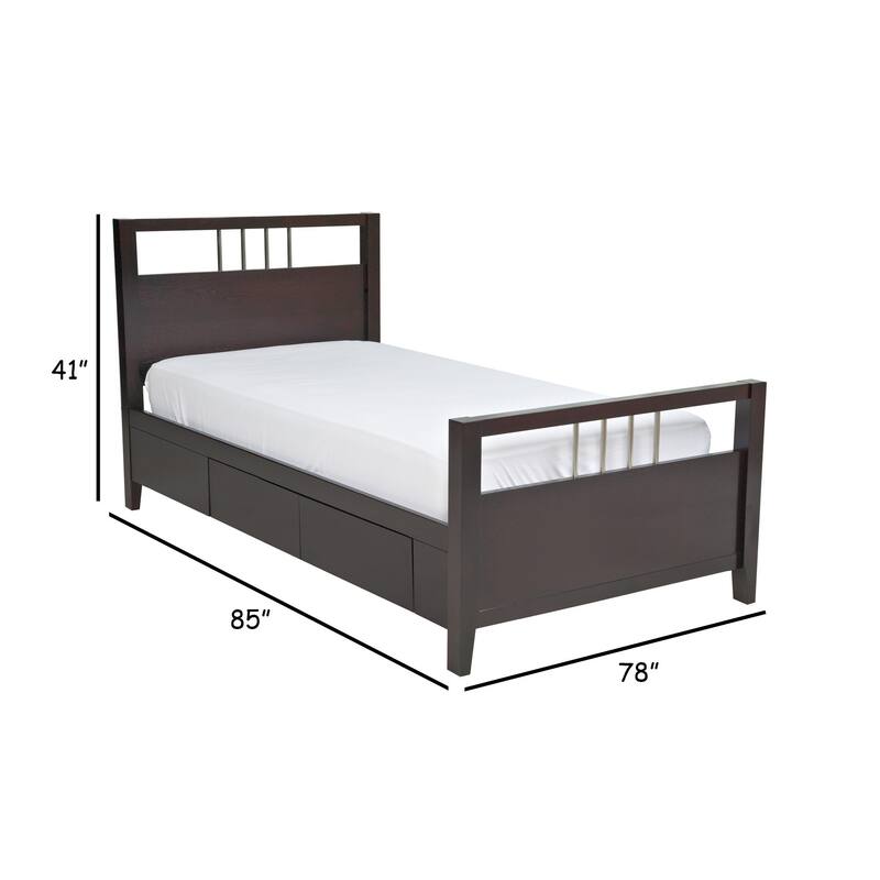 Fang King Size Storage Bed, Sleigh Headboard, 4 Drawers, Espresso Brown
