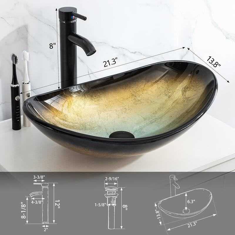 Eclife Artistic Vessel Sinks for Bathroom Vanity Tempered Glass Ceramic Basin