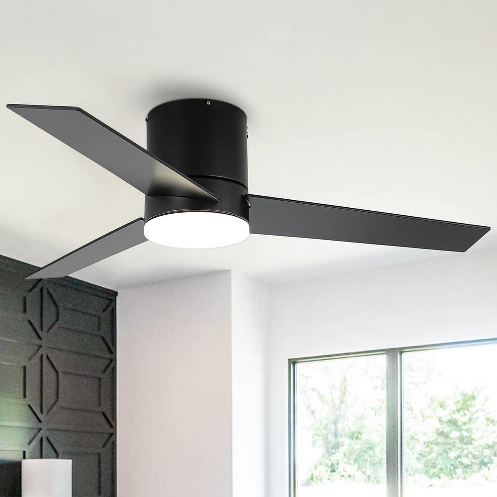 48 inch Modern 3-Blade Wooden Flush Mount Ceiling Fans with Light and Remote