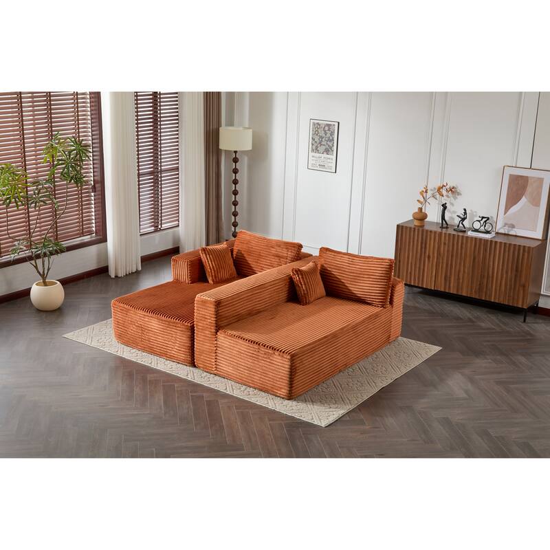 Modular L Shaped Sectional Sofa with Chaise Lounge, Corduroy Upholstered Boneless Sleeper Sofa, Compression Sofa with Deep Seat