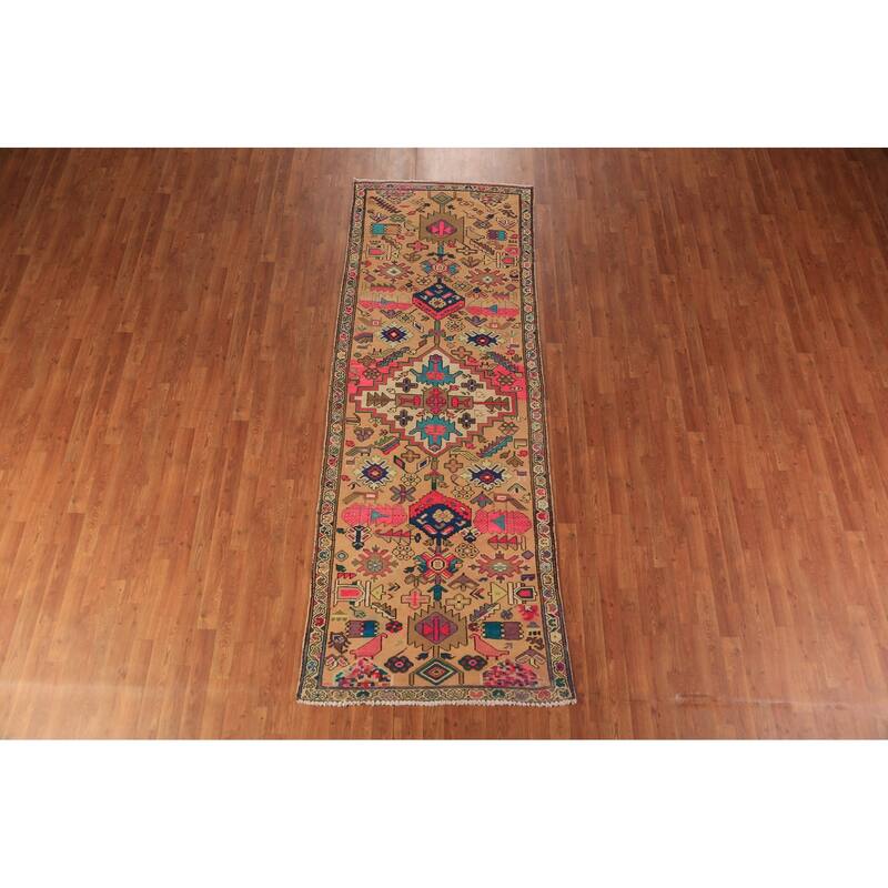 Geometric Ardebil Persian Runner Rug Handmade Wool Carpet - 3'6"x 9'7"