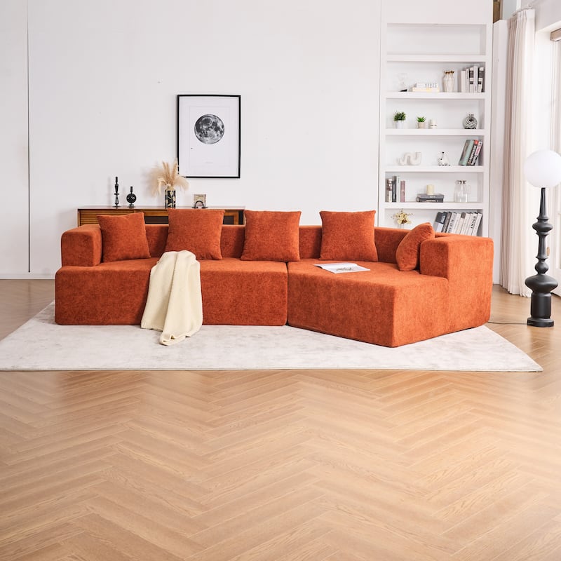 Orange Polyester Memory Foam Couch, No Installation, Deep Seat