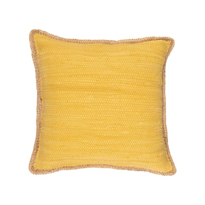 Sevita Solid Chickadee Yellow Jute Bordered Throw Pillow