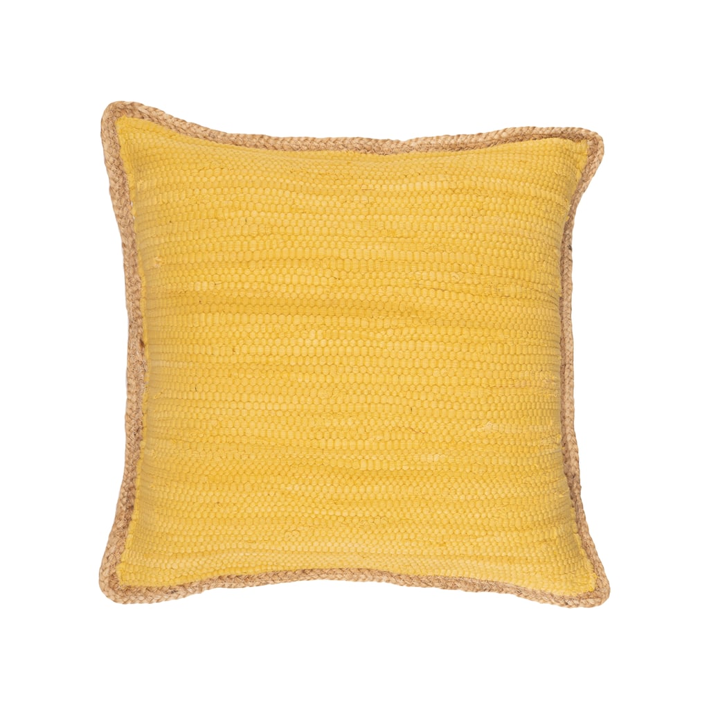 Sevita Solid Chickadee Yellow Jute Bordered Throw Pillow