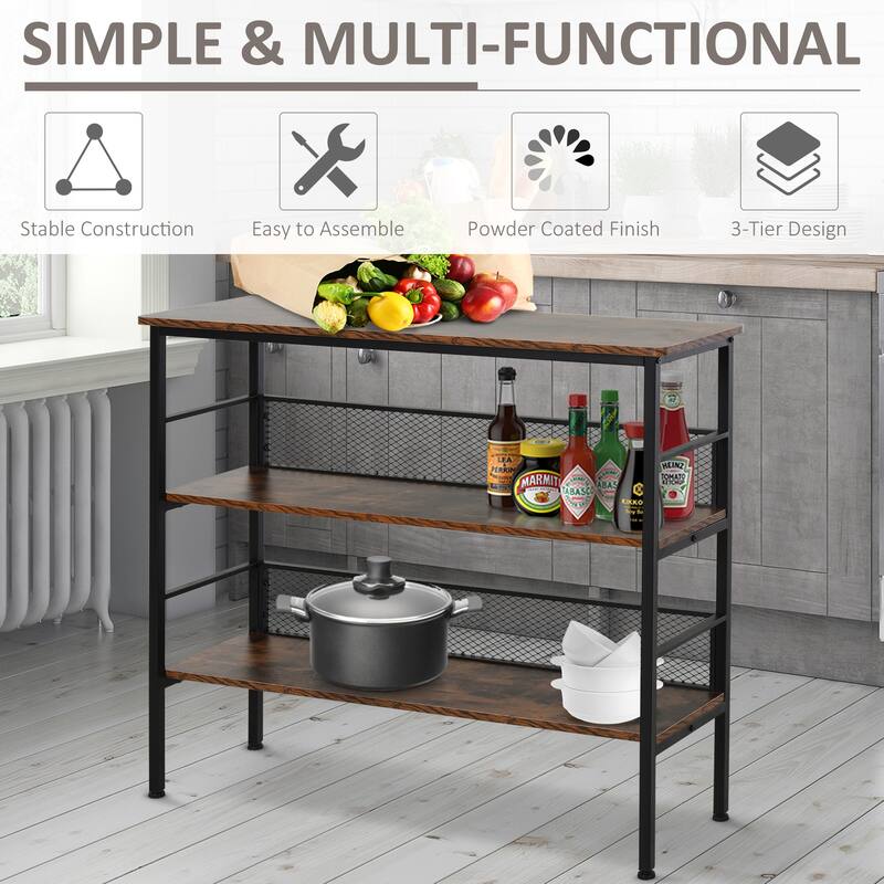 Brown-Black Particleboard Industrial 3-Tier Shelf with Steel Frame - 39.25"W x 12.5"D x 36.25"H
