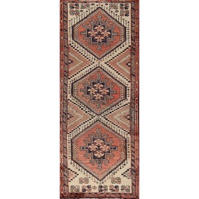 Geometric Bakhtiari Persian Vintage Runner Rug Handmade Wool Carpet - 3'1"x 9'1"