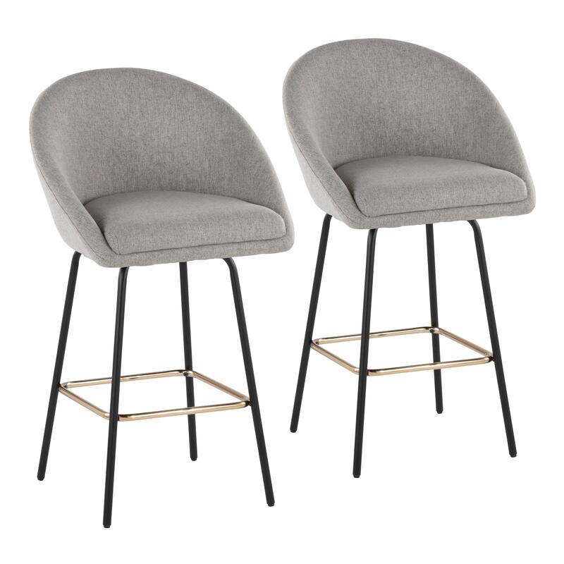 Porch & Den Livesey High Back 26" Counter Stool with Metal Legs & Square Footrest (Set of 2) - Grey Fabric