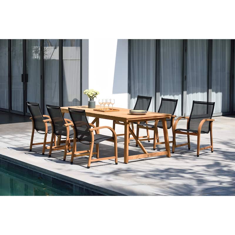 LifestyleGarden 7pc Teak & Aluminum Outdoor Patio Dining Set - 7 Piece - Brown