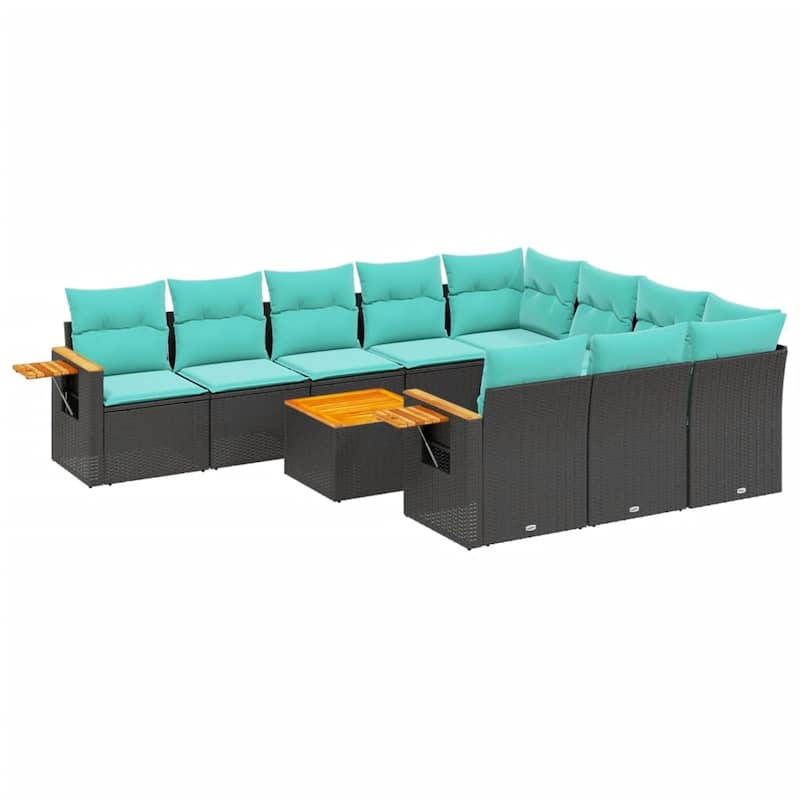 vidaXL 10 Piece Patio Sofa Set with Cushions Black Poly Rattan