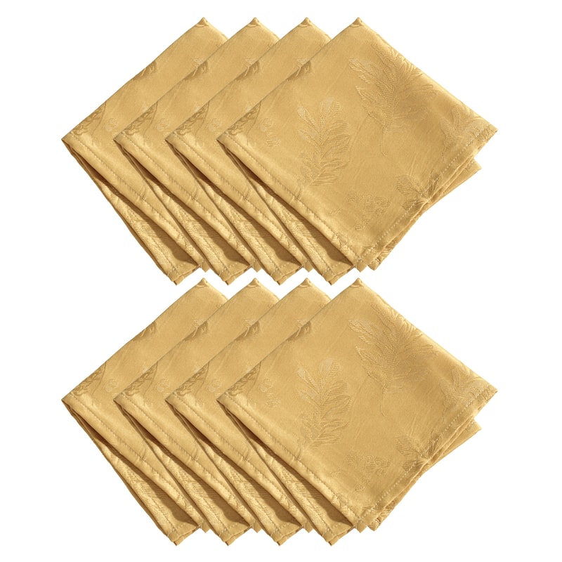 Elegant Woven Leaves Jacquard Damask Napkin, Set of 8 - 17"x17" - Gold
