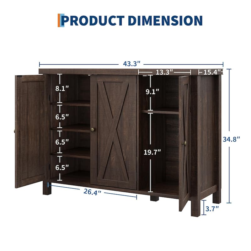 Farmhouse Shoe Cabinet with 3 Barn Doors - 4-Tier Entryway Shoe Storage