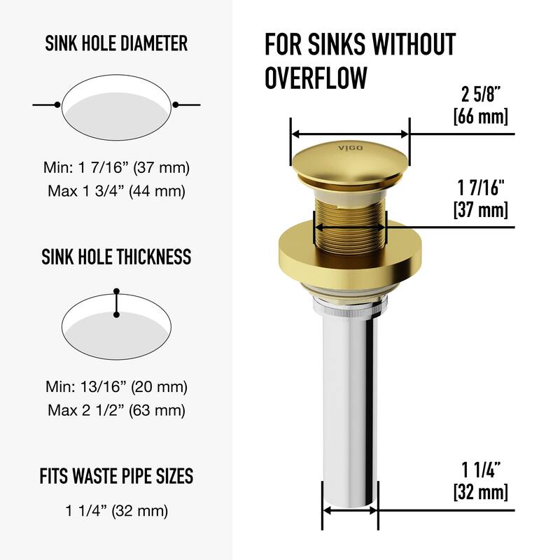 VIGO 1.75" W Vessel Bathroom Sink Pop-up Drain and Mounting Ring
