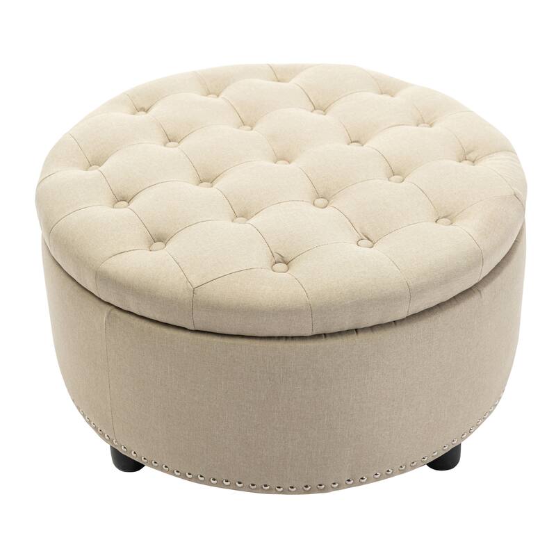 Porthos Home Nala Fabric Round Storage Ottoman - Beige