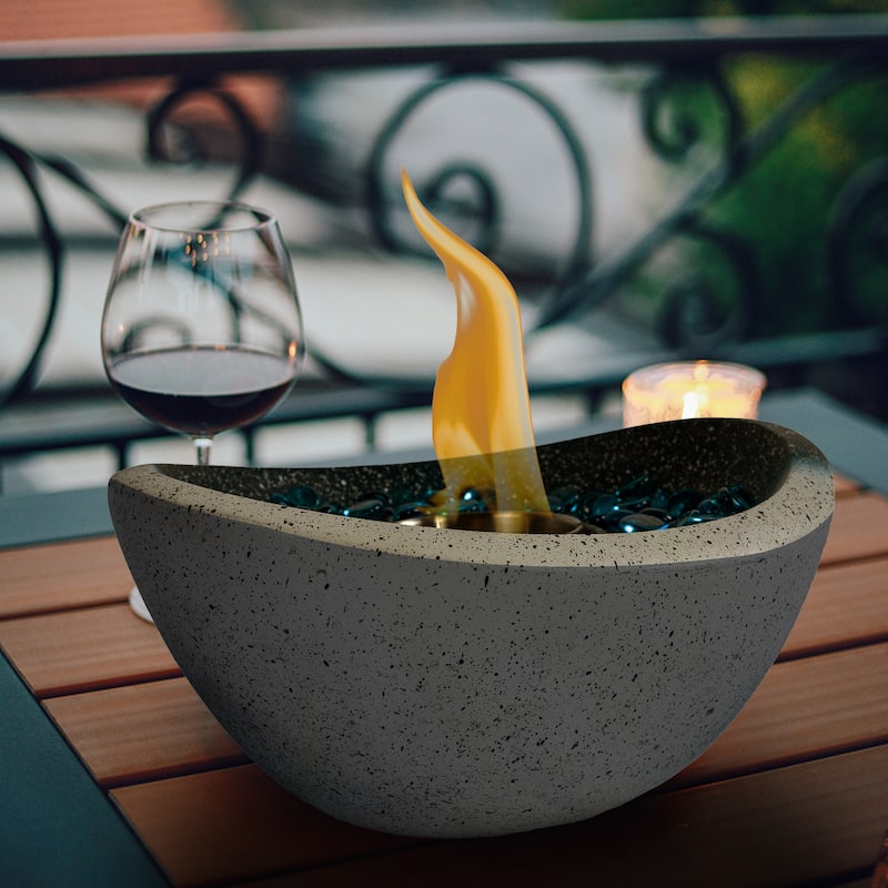 Tabletop Fire Pit Black, Table Top Fire Bowl Outdoor & Indoor Portable Ethanol Fireplace Alcohol Fire Pot - 10.83x11.42x5.91 - Blue