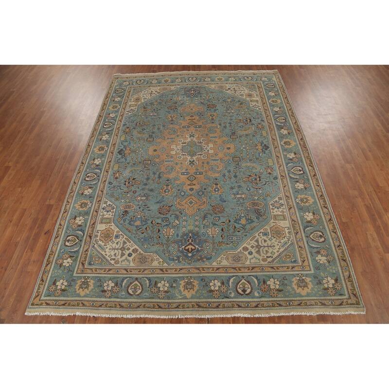 Geometric Tabriz Persian Vintage Area Rug Handmade Bedroom Wool Carpet - 8'0"x 11'0"