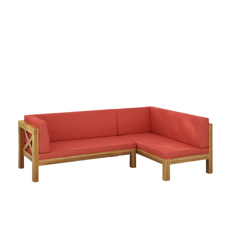 Brava Outdoor Acacia Wood X-Back Patio Sectional Sofa by Christopher Knight Home