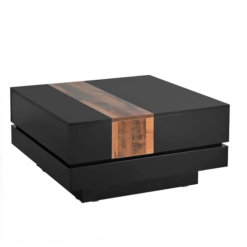 Square Coffee Table with Sliding Tabletop and Hidden Storage
