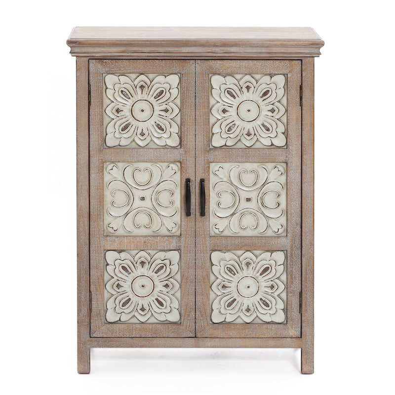 Farmhouse 37.4" Tall 2-Door Wood Storage Cabinet - 37.4" H x 27.68" W x 13.23" D