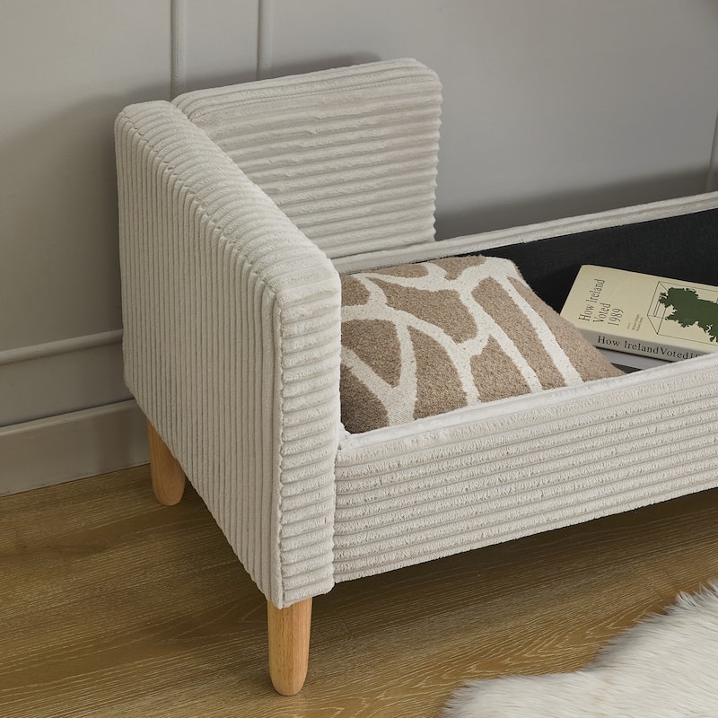 Corduroy Storage Soft Bench with Armrests, Backrest and Two bolster Pillows for Living Room, Entryway and Bedroom