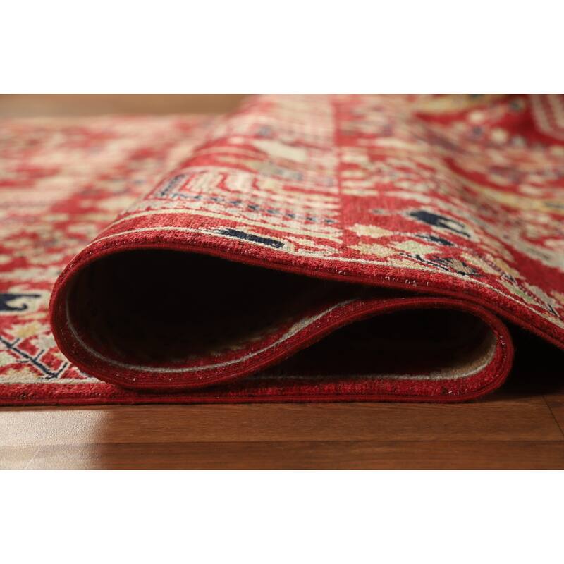 Hand Knotted Oriental 100% Wool Carpet Traditional All-Over Red Ziegler Area Rug - 9' 9'' X 6' 7''