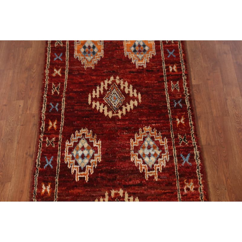 Red Moroccan Oriental Runner Rug Hand-Knotted Wool Carpet - 2'8" x 9'11"