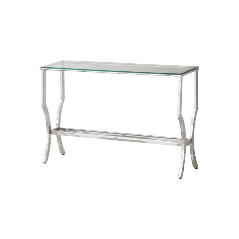 Glass Top Sofa Table with Metal Frame and Mirror Shelf, Chrome - 30 H x 43.5 W x 13.75 L Inches - Chrome