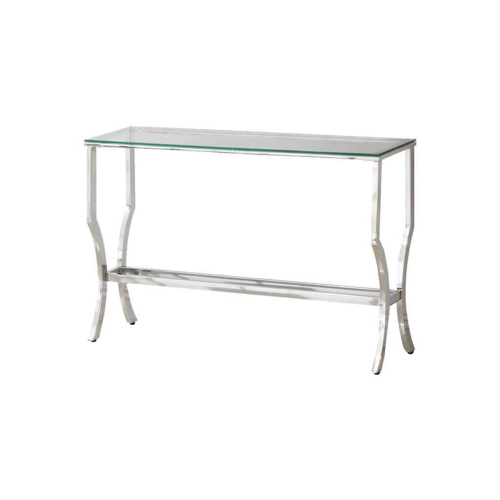 Glass Top Sofa Table with Metal Frame and Mirror Shelf, Chrome - 30 H x 43.5 W x 13.75 L Inches