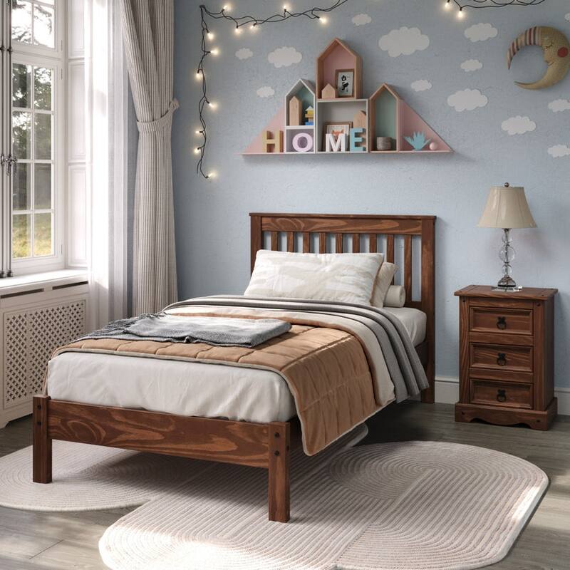 Wood Slatted Twin Size Bed Corona Collection | Furniture Dash
