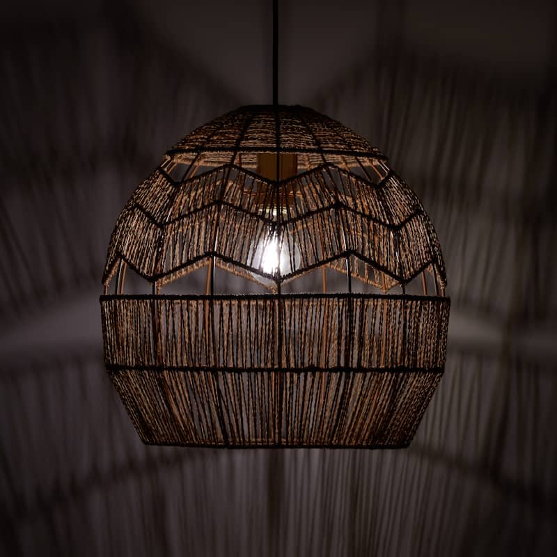 Charlotte River of Goods Metal and Woven Hemp Rope Hanging Pendant Light - 15.5" x 15.5" x 15.75/62.75"