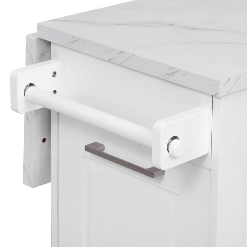 50.7" Kitchen Island with Drop Leaf, Pull Out Cabinet Organizer, Rolling Wheels, Trash Bin and 2 Drawers