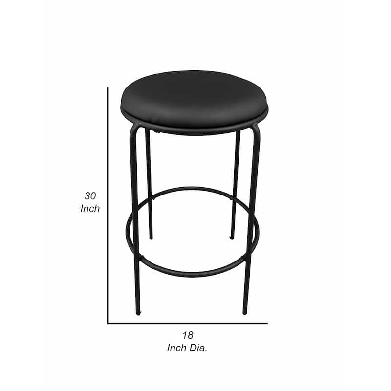 Neni 30 Inch Barstool Set of 2, Round Cushioned Seat, Black Faux Leather