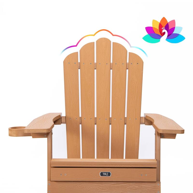 Anmytek Oversized Folding Adirondack Chair with Pullout Ottoman and Cup Holder Weather-Resistant Poly Lumber