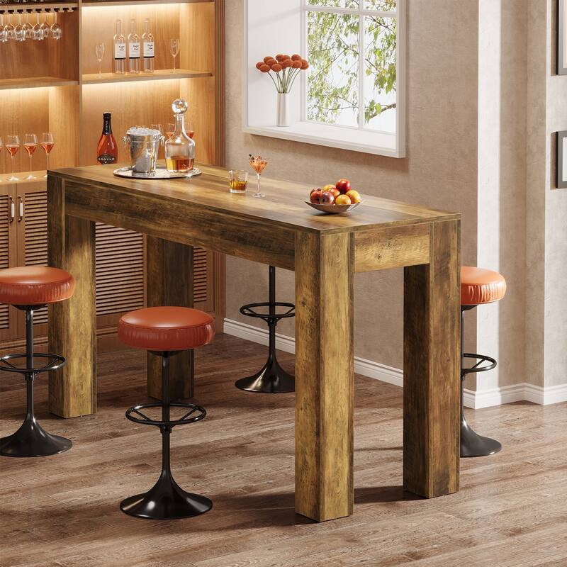 63" Wooden Counter Height Bar Table, Rectangular High Top Dining Table for Kitchen, Home Bar, Living Room