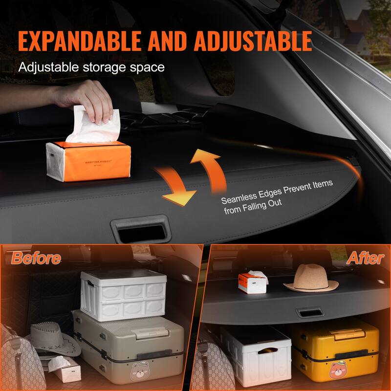 Retractable Cargo Cover, Upgraded Waterproof Trunk Cover Security Shield Shade, UV Resistant Rear Trunk Cover