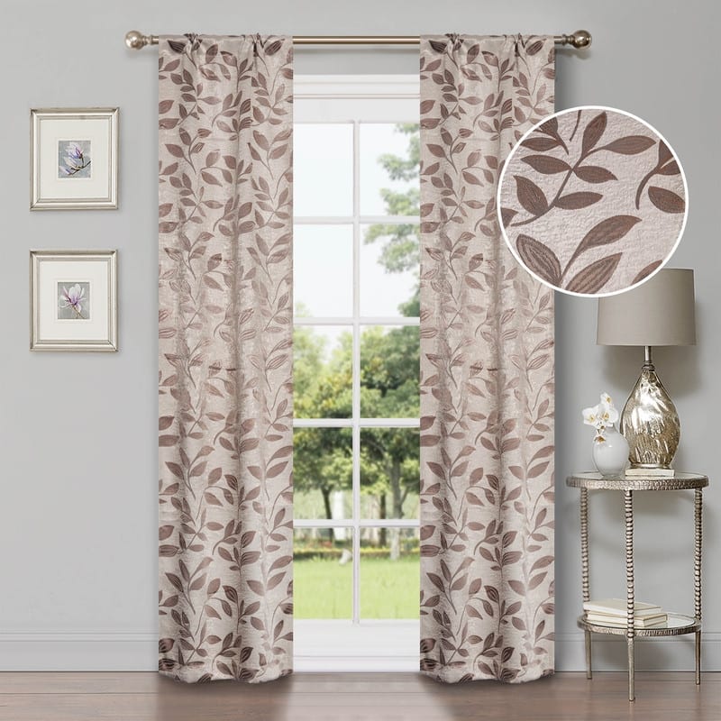 Superior Modern Bohemian Leaves Room Darkening Curtains with Grommets