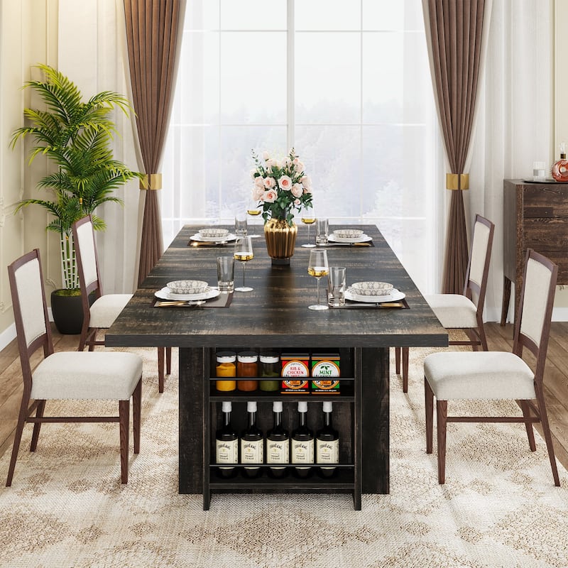 Farmhouse Dining Table for 6, 63-Inch Rectangular Wooden Kitchen Table with Storage