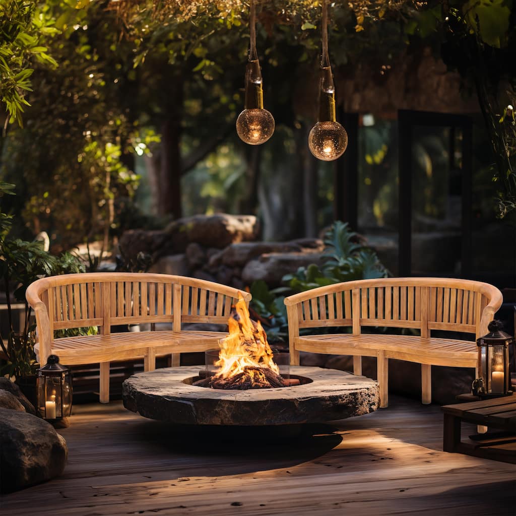 Chic Teak Peanut Outdoor Teak Wood Patio & Garden Double Bench