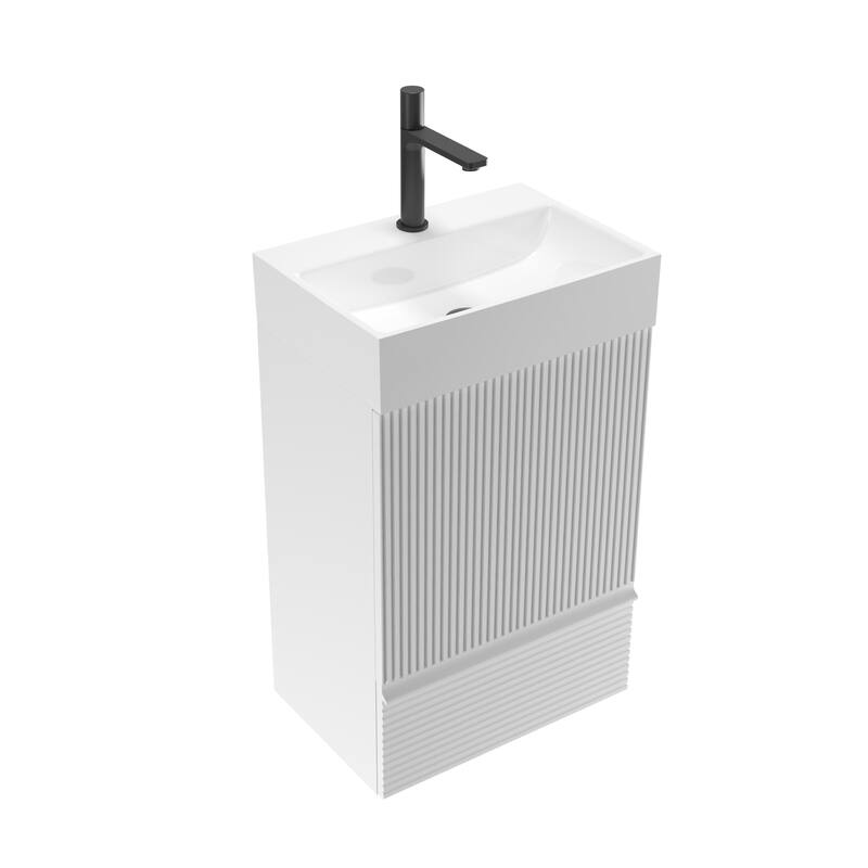 20" Striped Freestanding Bathroom Vanity with Ceramic Sink, Modern Bathroom Storage Cabinet