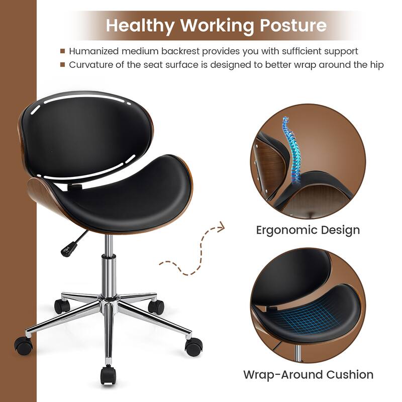 Costway Adjustable Leather Office Chair Swivel Bentwood Desk Chair - See Details