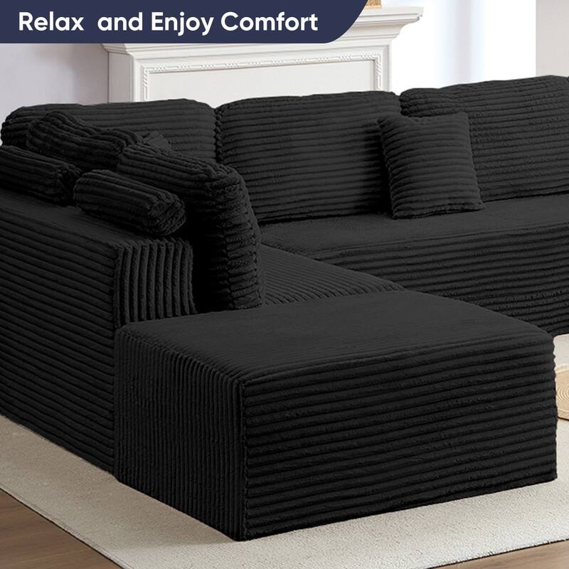 Mixoy 136"U-Shaped Modular Corduroy Sectional Sofa,7-Seater Deep Seats Sofa with Movable Ottoman - U-Shaped